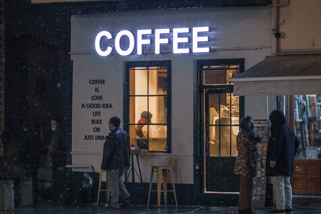 People outside a Coffee Shop